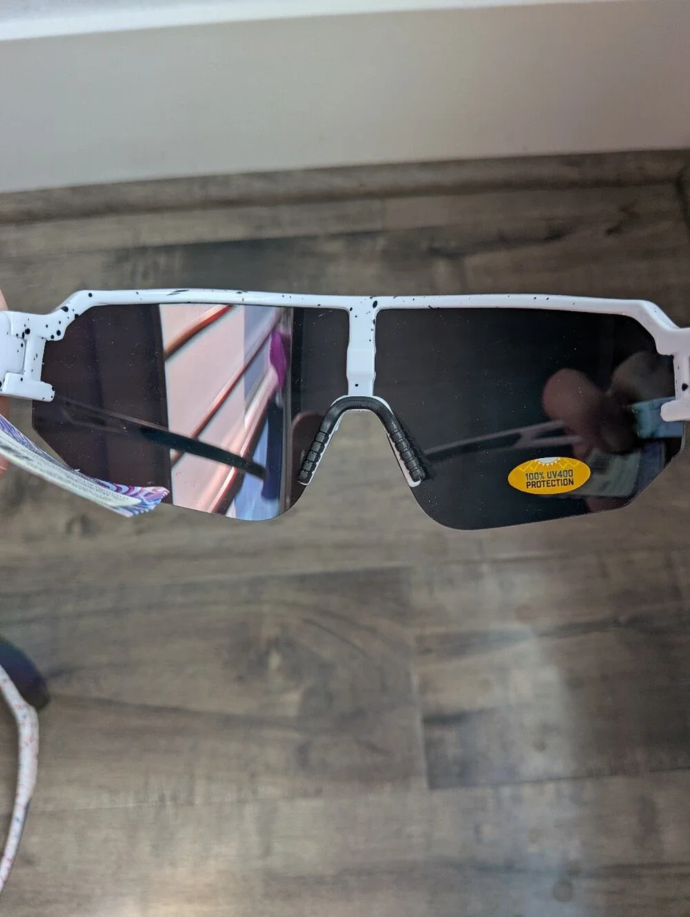 Pugs RR1 Rad Rippers Shield Sunglasses – White Splatter Frame with Mirror Lenses